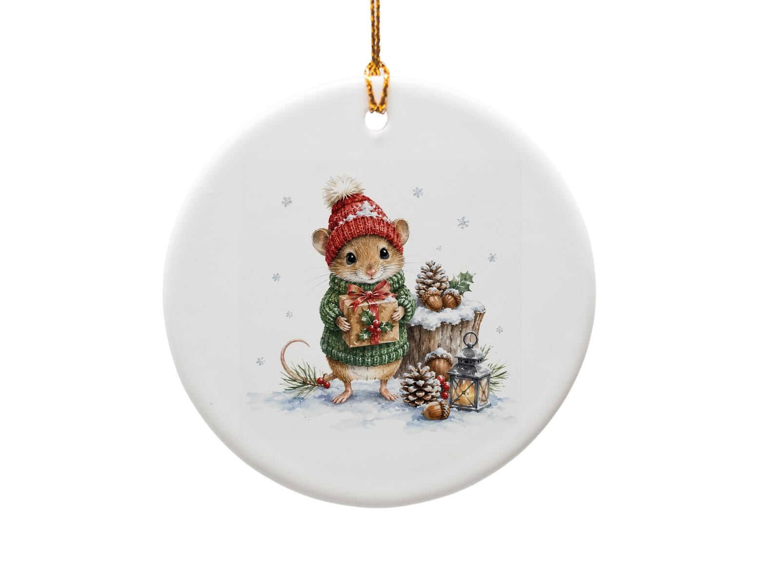 Cute Mouse With Gift Christmas Ornament Holiday Decor Winter Animal Ornament For Tree Festive Decoration For Animal Lovers O994