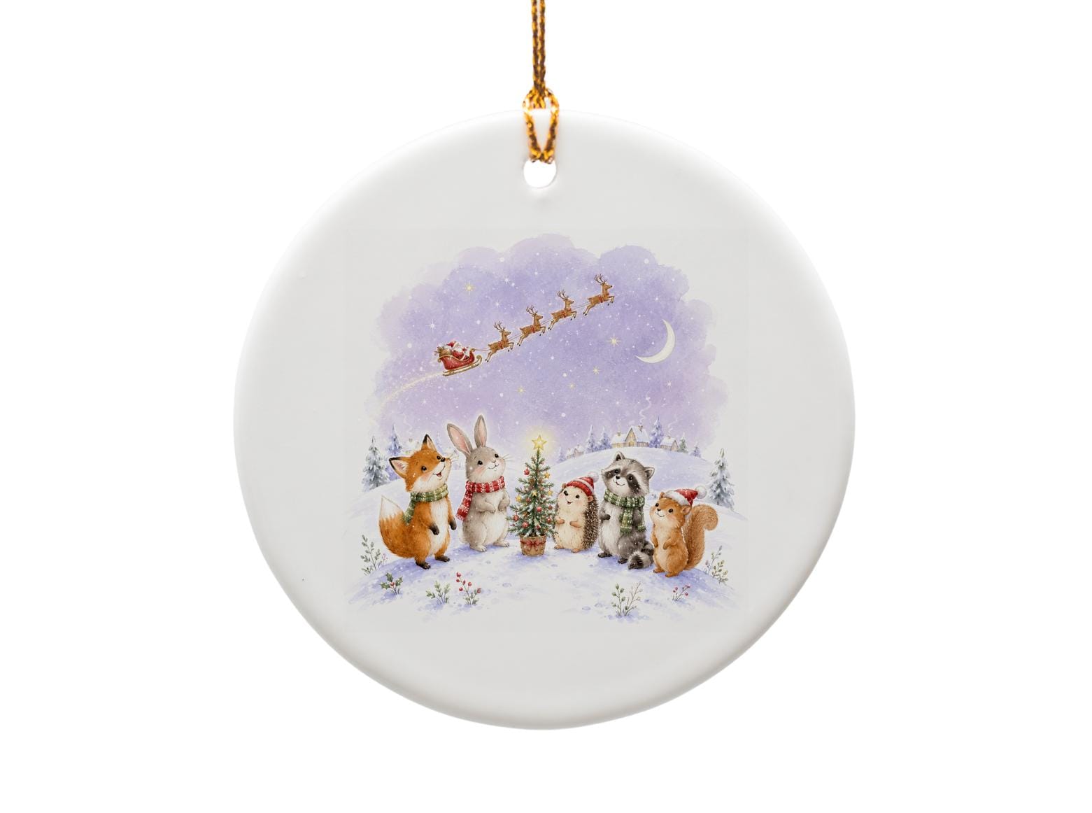 Woodland Animals Christmas Ornament Cute Holiday Decor Fox Bunny Raccoon Squirrel Winter Scene Festive Tree Decoration O999