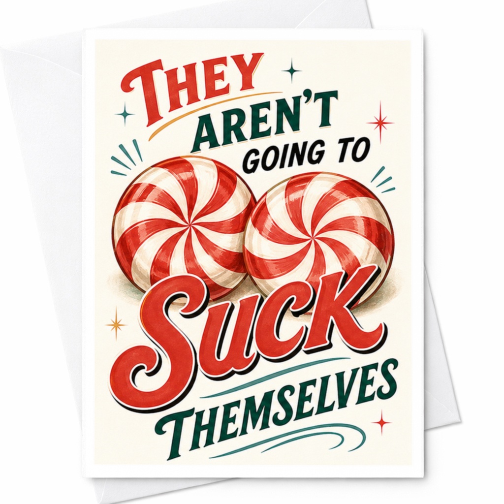 They Aren't Going To Suck Themselves Funny Christmas Card Peppermint Candy Holiday Greeting Card For Friends C4426