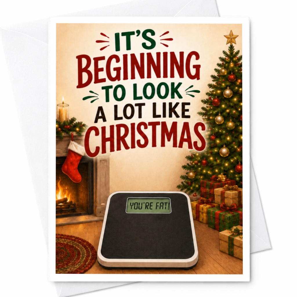 It's Beginning To Look A Lot Like Christmas You're Fat! Funny Christmas Card Holiday For Friends Family Festive Greeting Car C4433