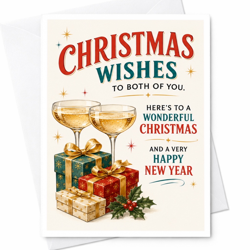 Christmas Wishes To Both Of You Christmas Card Wonderful Holiday Greeting Happy New Year Card For Couple Festive C4435
