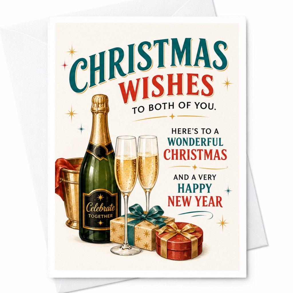 Christmas Wishes To Both Of You Wonderful Christmas Card Happy New Year Greeting Card Festive Holiday Card For Couple C4436