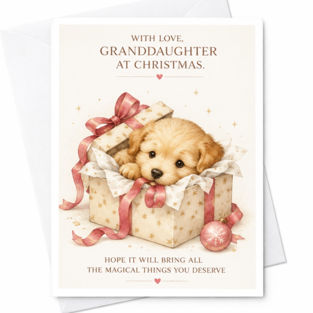 With Love, Granddaughter At Christmas Cute Puppy Christmas Card For Granddaughter Holiday Greeting Card Magical Wishes C4440