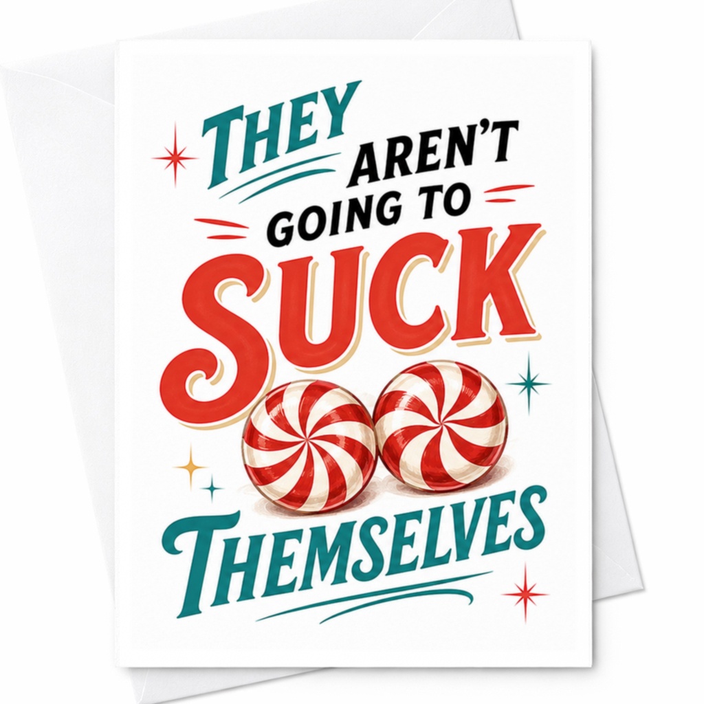 They Aren't Going To Suck Themselves Funny Christmas Card Peppermint Candy Holiday Greeting Card For Friends C4425