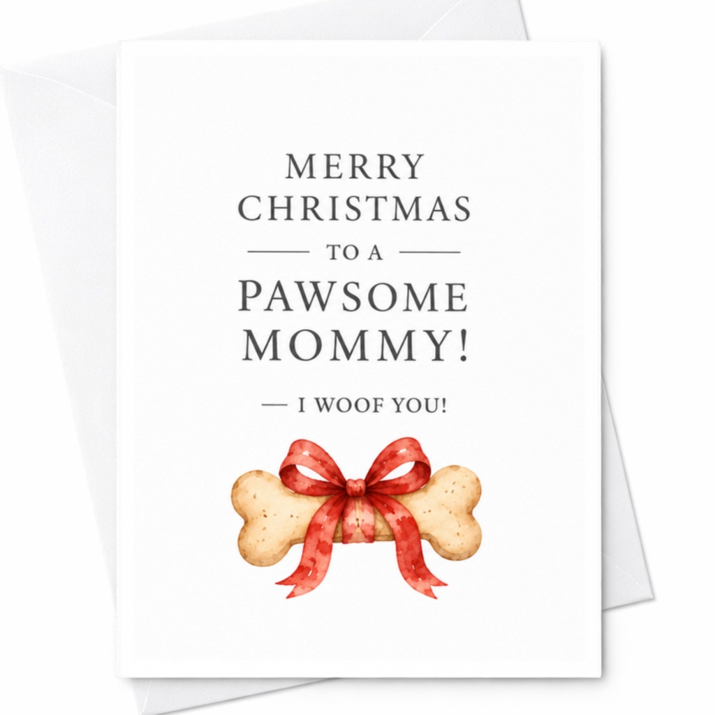 Merry Christmas To A Pawsome Mommy! I Woof You! Funny Dog Lover Christmas Card For Mom Cute Pet Holiday Greeting C4429