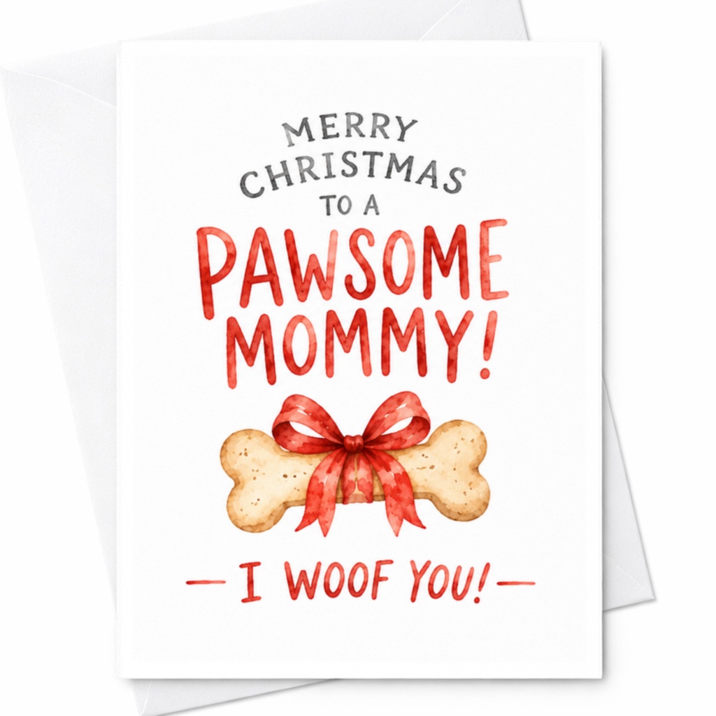 Merry Christmas To A Pawsome Mommy! I Woof You! Dog Lover Christmas Card For Mom Cute Holiday Greeting From Pet C4430