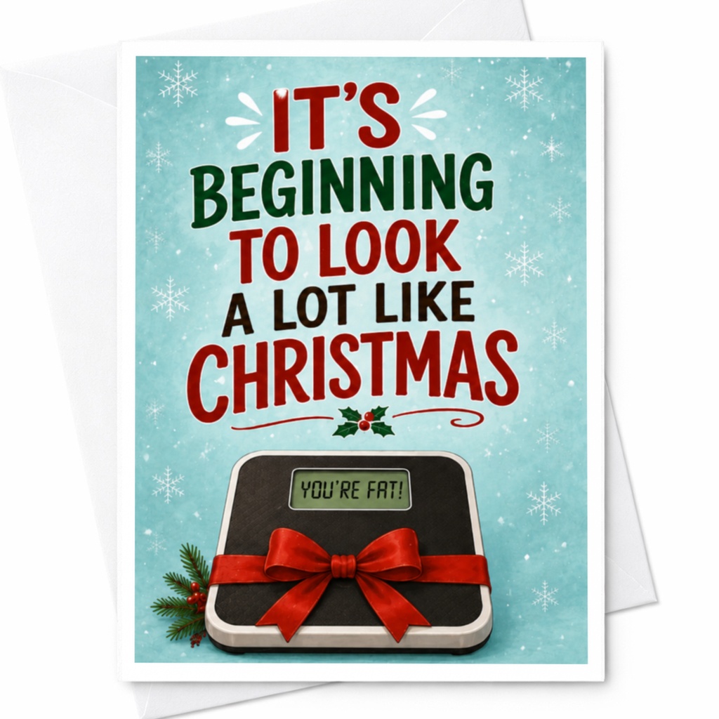 It's Beginning To Look A Lot Like Christmas You're Fat! Funny Christmas Card Holiday Greeting For Friend Family C4434