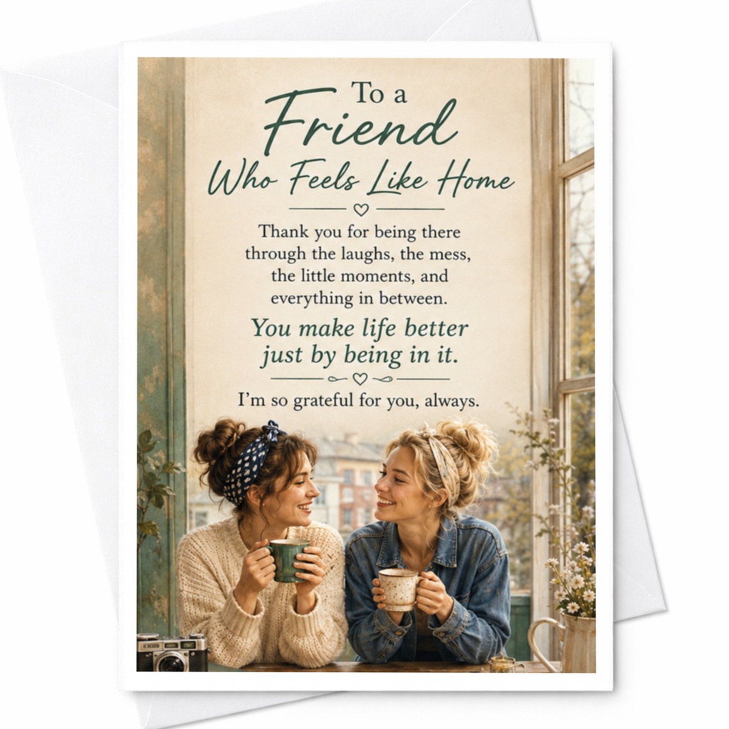 To A Friend Who Feels Like Home Friendship Card Thank You Card For Best Friend Grateful Friendship Greeting Card C4438