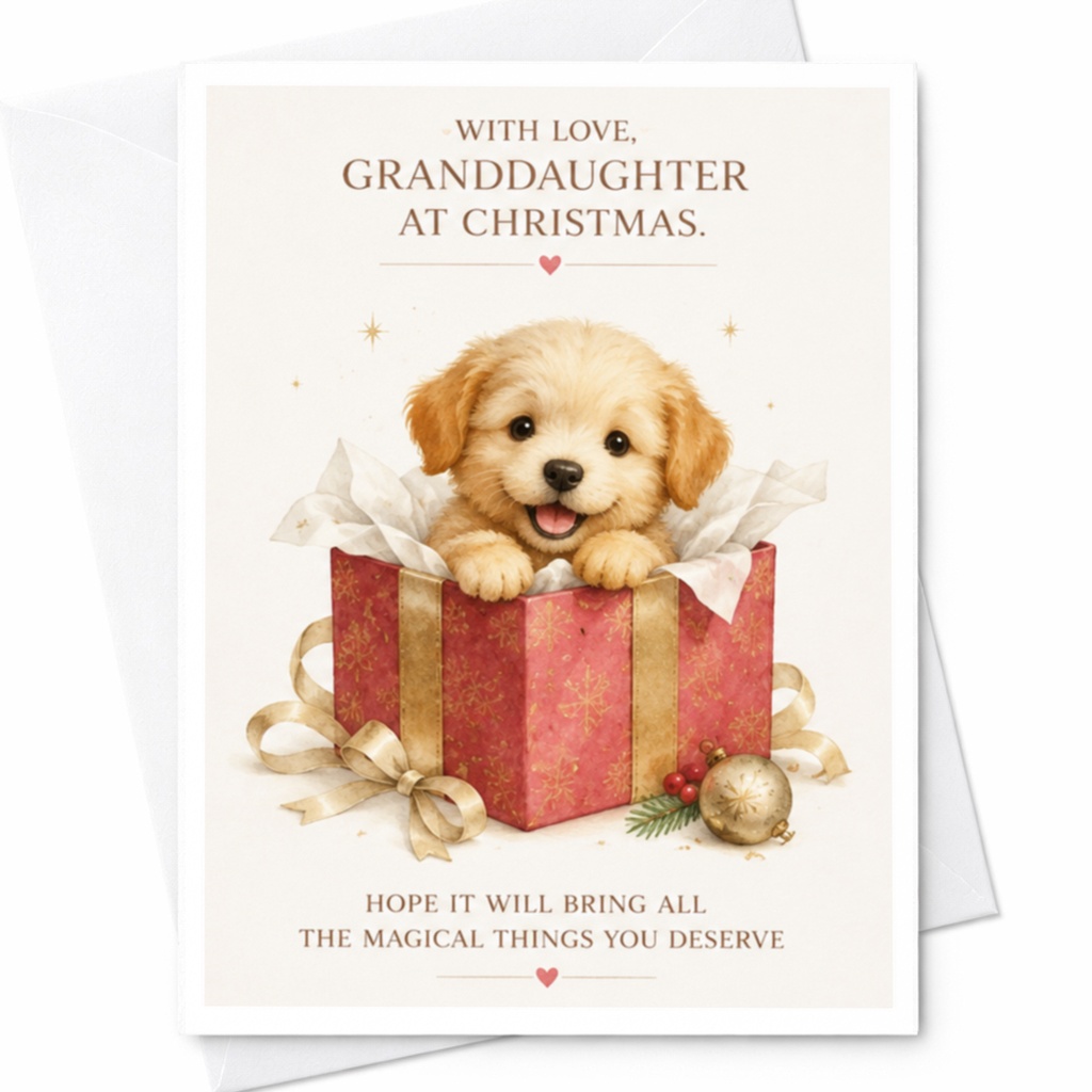 With Love, Granddaughter At Christmas Cute Puppy Christmas Card For Granddaughter Holiday Greeting Magical Wishes C4439