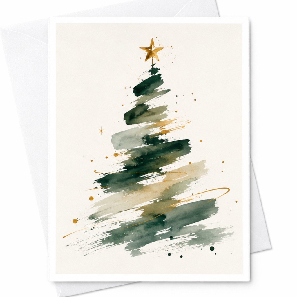 Watercolor Christmas Tree Card Festive Holiday Greeting Card Elegant Brushstroke For Friends Family Seasonal Art C4446