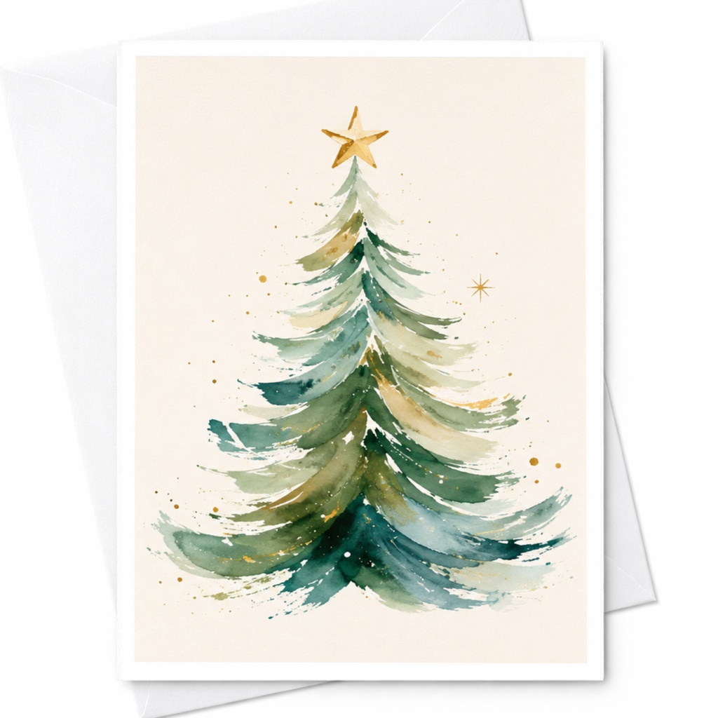 Watercolor Christmas Tree Card Festive Holiday Greeting Card Elegant Seasonal Art For Friends Family Blank Inside C4445
