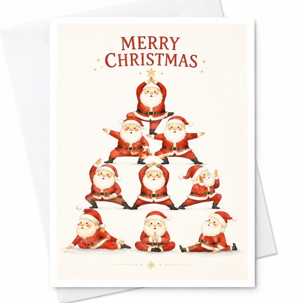 Merry Christmas Santa Yoga Poses Christmas Card Funny Holiday Greeting Card For Family Friends Cute Festive Xmas Card C4449