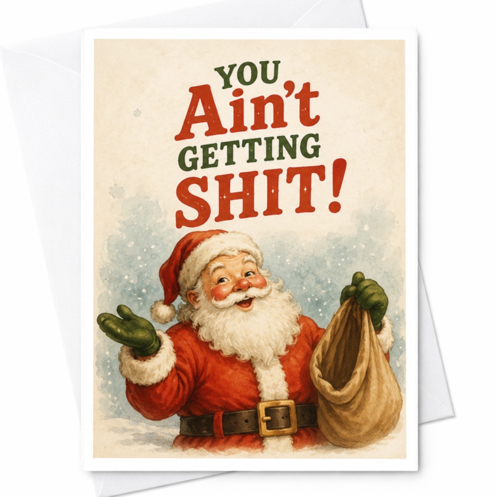 You Ain't Getting Shit! Funny Christmas Card Santa Holiday Greeting Card For Friends Family Naughty List C4455