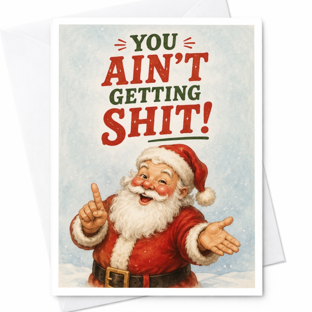 You Ain't Getting Shit! Funny Christmas Card Santa Claus Holiday Greeting Card For Friends Family Naughty List C4456