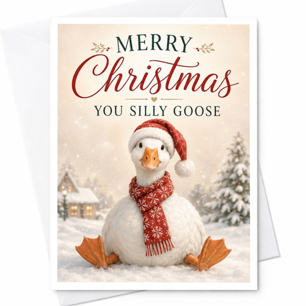 Merry Christmas You Silly Goose Funny Christmas Card Cute Goose In Santa Hat Holiday Greeting Card For Friend Family C4457