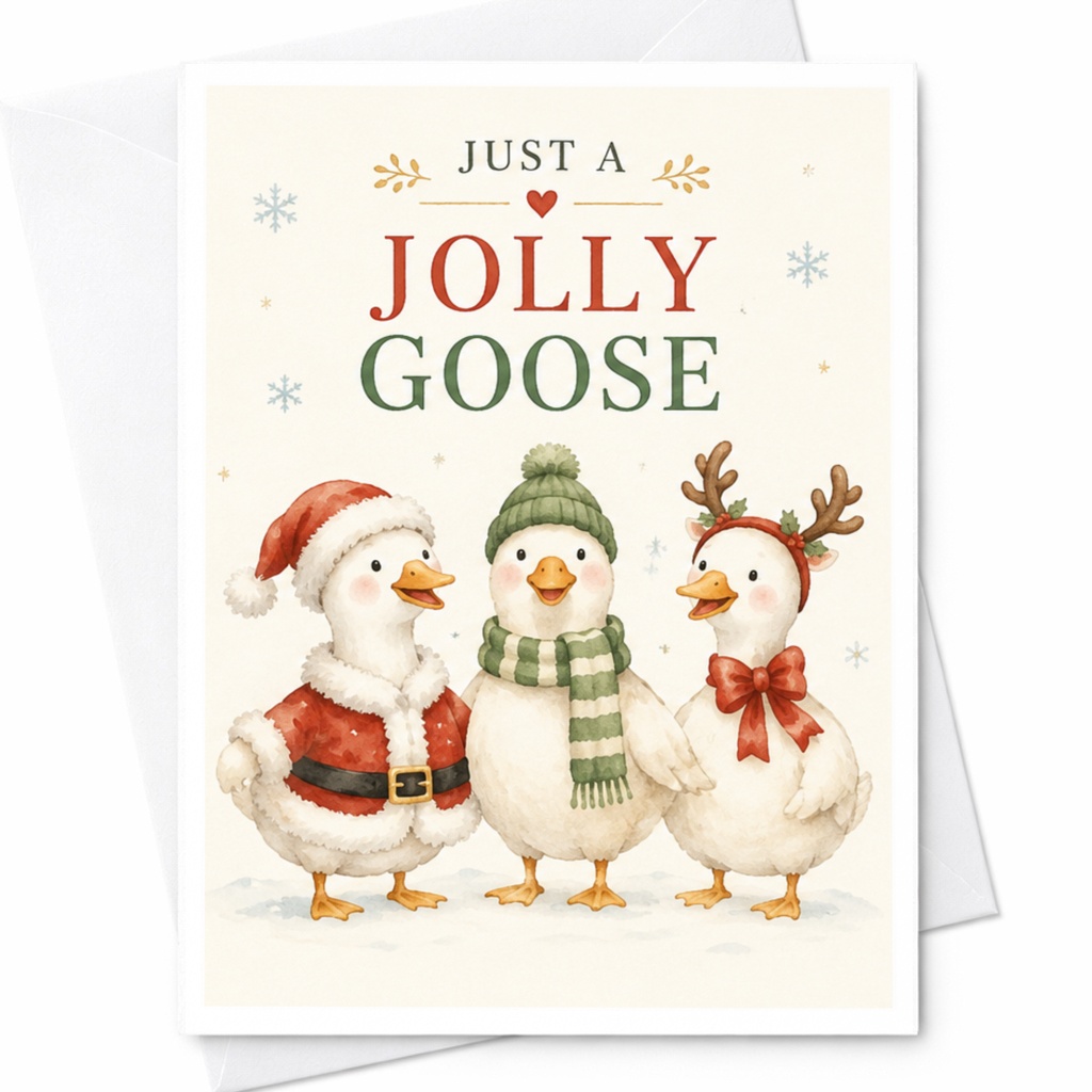 Just A Jolly Goose Christmas Card Cute Festive Geese Holiday Greeting Card Funny Animal Card For Friends Family C4465