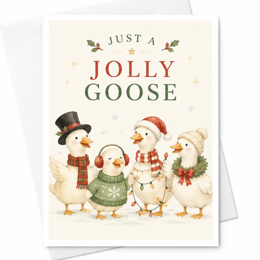 Just A Jolly Goose Christmas Card Cute Festive Geese Holiday Greeting Card For Family Friends Funny Animal Xmas Card C4466