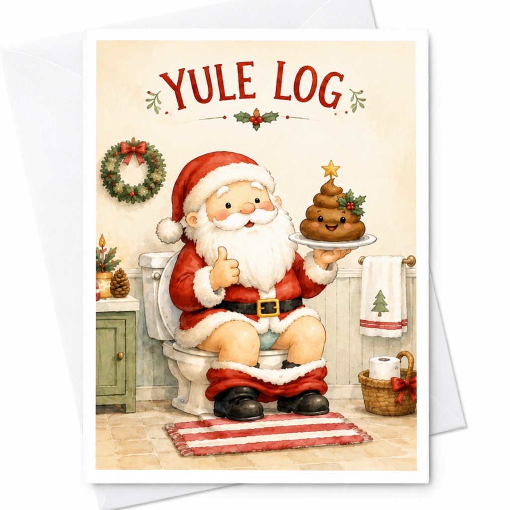 Yule Log Funny Christmas Card Santa Holiday Greeting Card For Him Her Cute Festive Santa Claus Card Xmas Laughter C4447