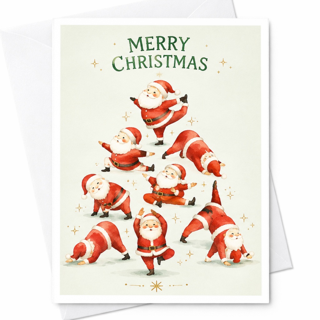 Merry Christmas Santa Yoga Poses Christmas Card Festive Holiday Greeting Card For Family Friends Cute Santa C4450