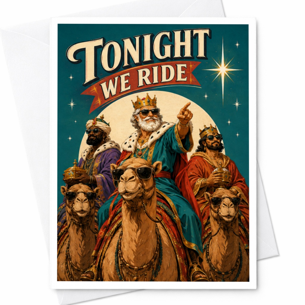 Tonight We Ride Funny Christmas Card Three Wise Men On Camels Holiday Greeting Card For Family Festive C4502