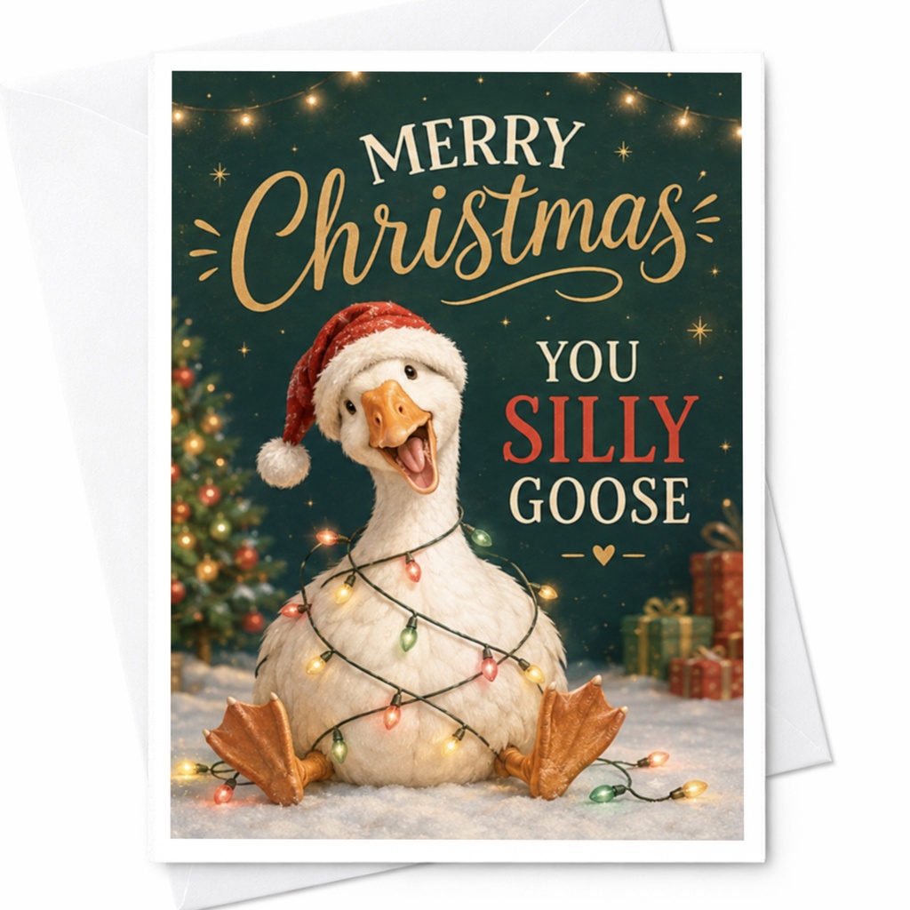 Merry Christmas You Silly Goose Funny Christmas Card Cute Goose Holiday Greeting Card For Friend Animal Lover C4458