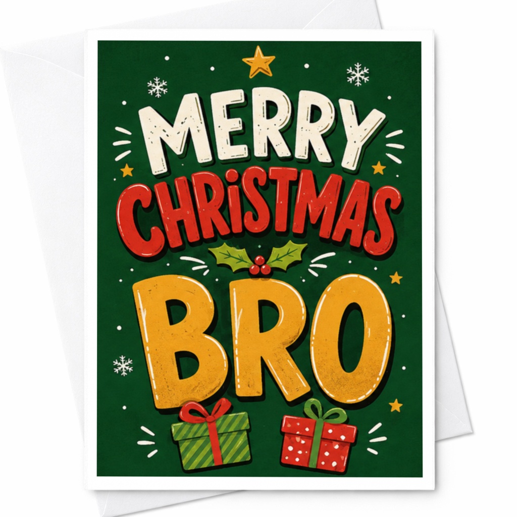 Merry Christmas Bro Festive Christmas Card For Brother Holiday Greeting Card With Gifts Fun Xmas Card For Him C4460