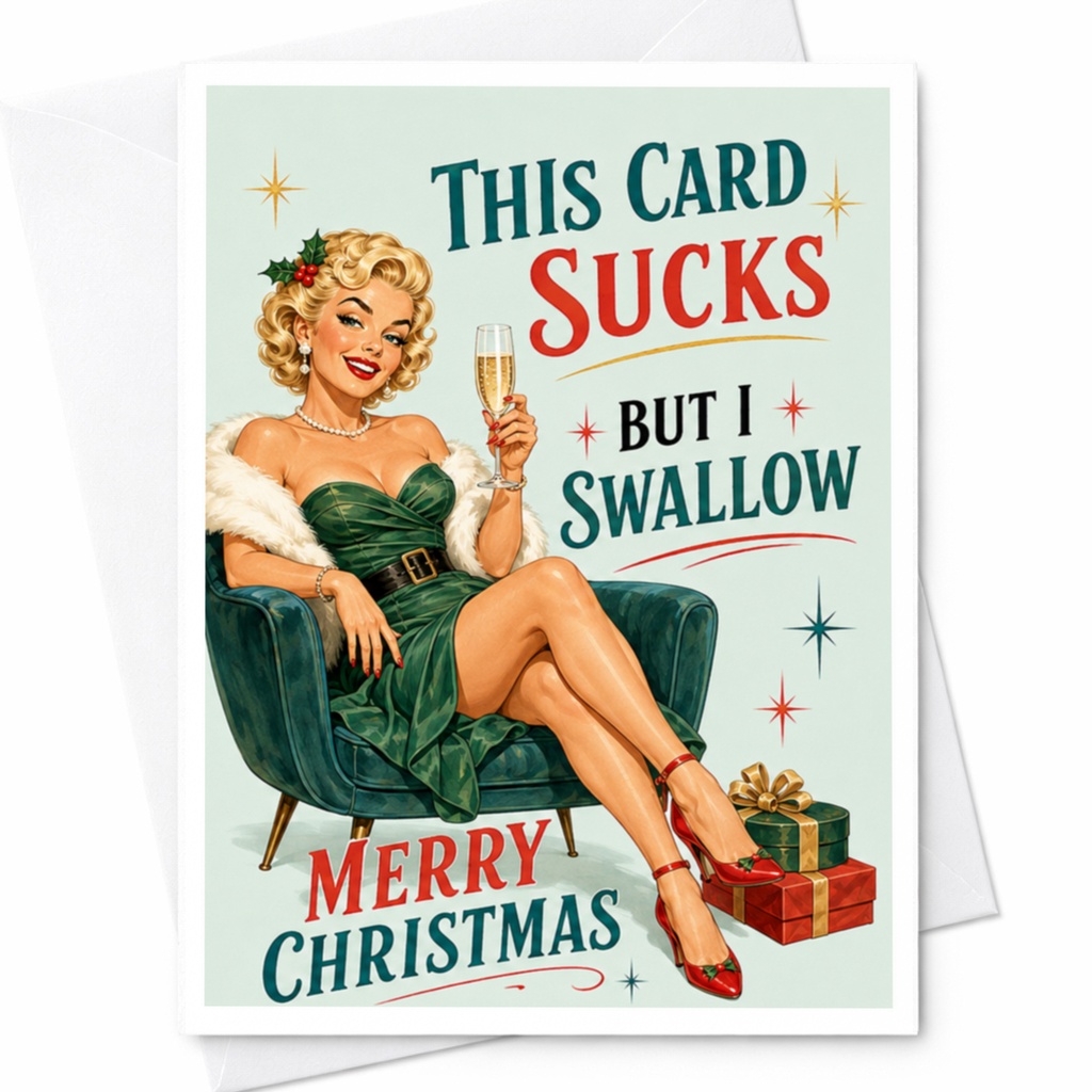 This Card Sucks But I Swallow Merry Christmas Funny Christmas Card Retro Woman Holiday Greeting Card For Friends C4512