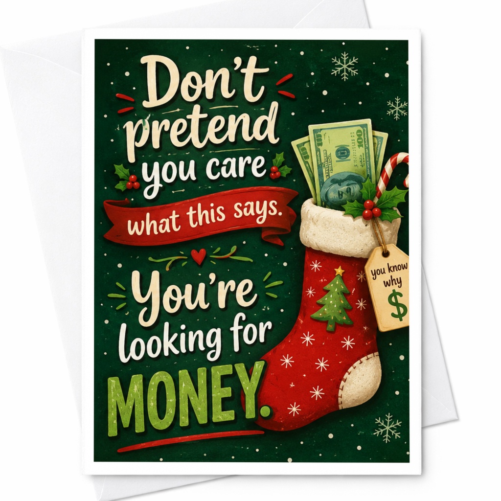 Don't Pretend You Care What This Says You're Looking For Money Funny Christmas Card Holiday For Friends Family Stocking C4474