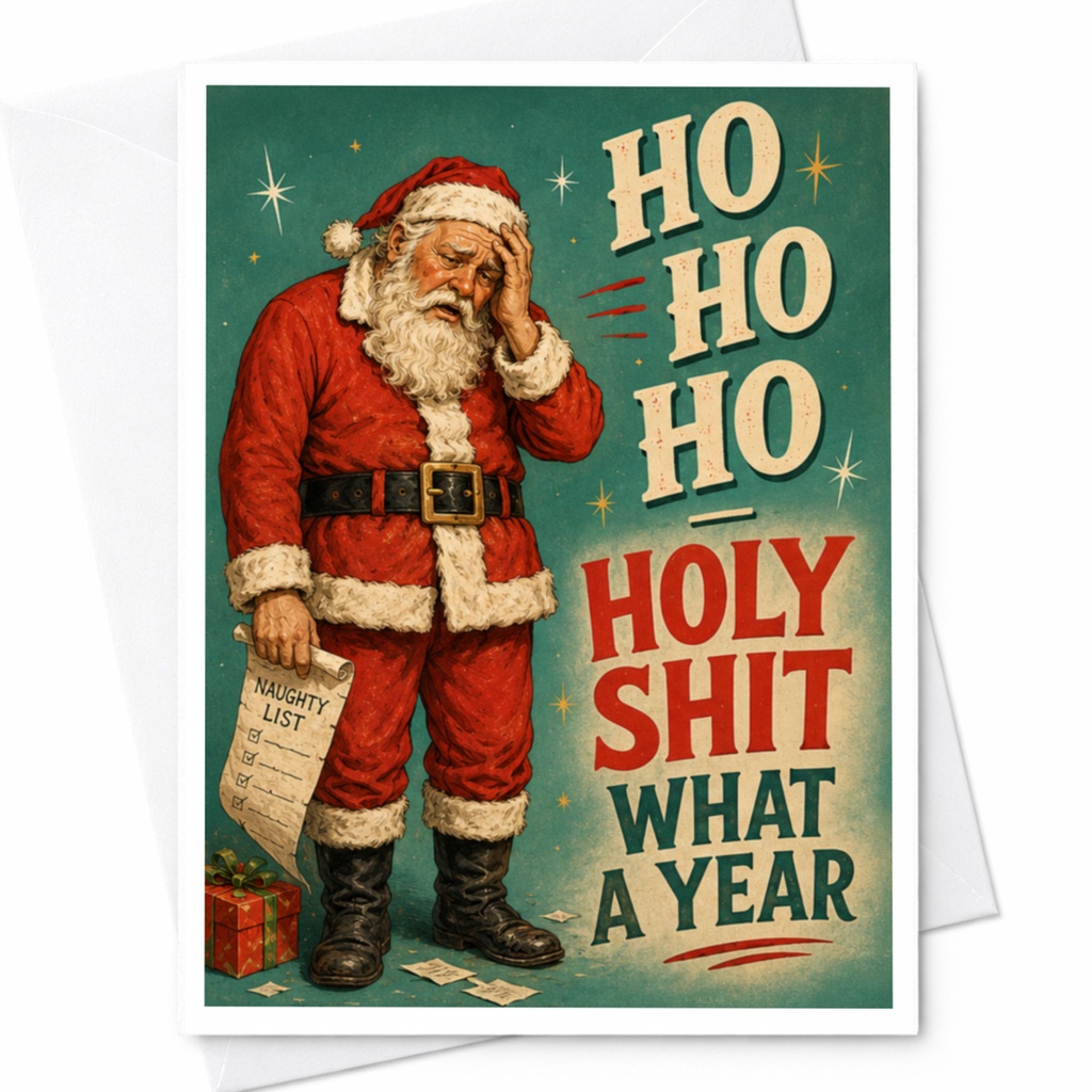 Ho Ho Ho Holy Shit What A Year Funny Christmas Card Santa Naughty List Holiday Greeting Card For Friends Family C4484