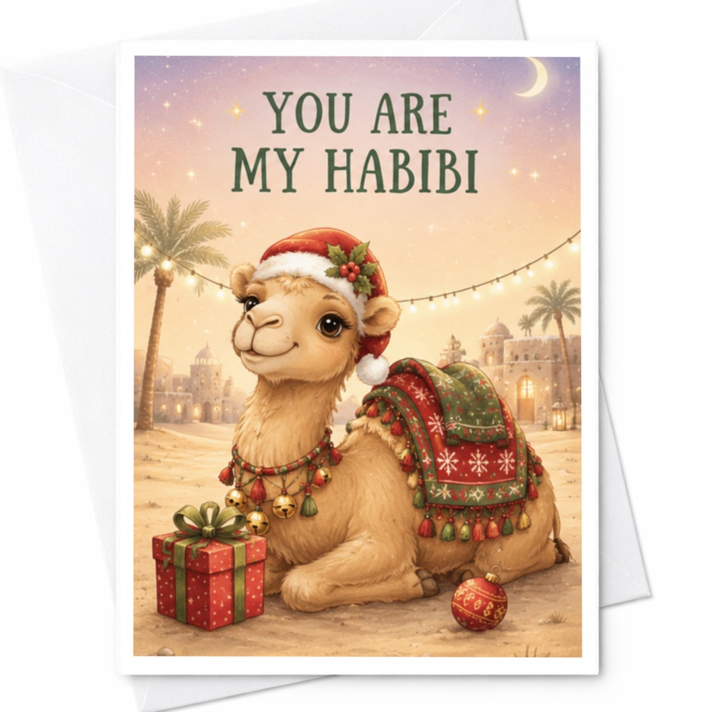 You Are My Habibi Christmas Card Festive Camel Cute Holiday Greeting Card For Loved One Romantic Xmas Card With Gift C4487
