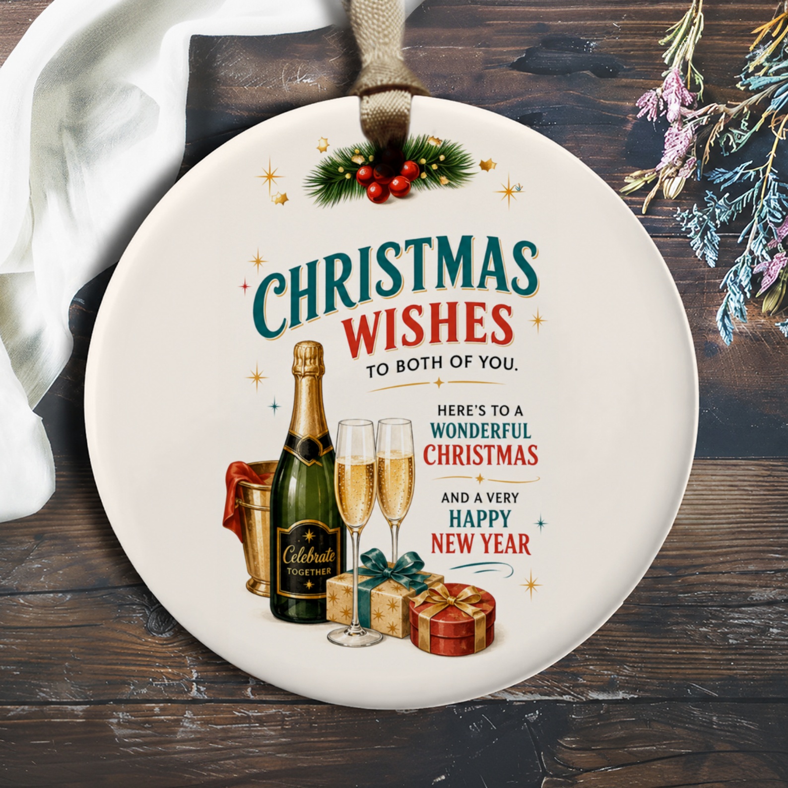Christmas Wishes To Both Of You Ornament Holiday Decor Champagne Gifts Festive Christmas Ornament New Year Celebration O479