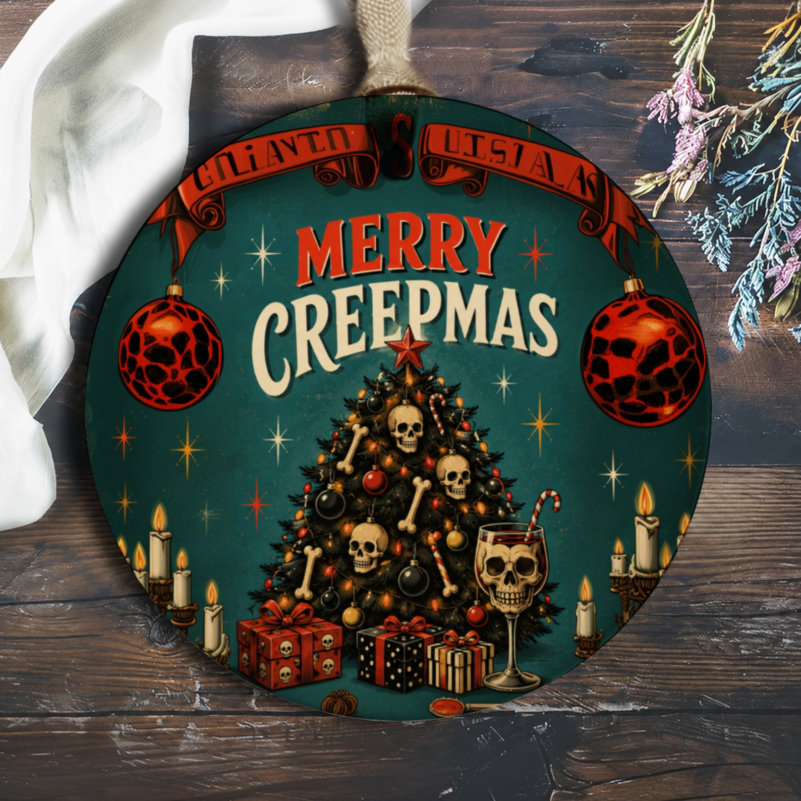 Merry Creepmas Gothic Christmas Ornament Skull Tree Decor Spooky Holiday Decoration Creepy Xmas Gift O487