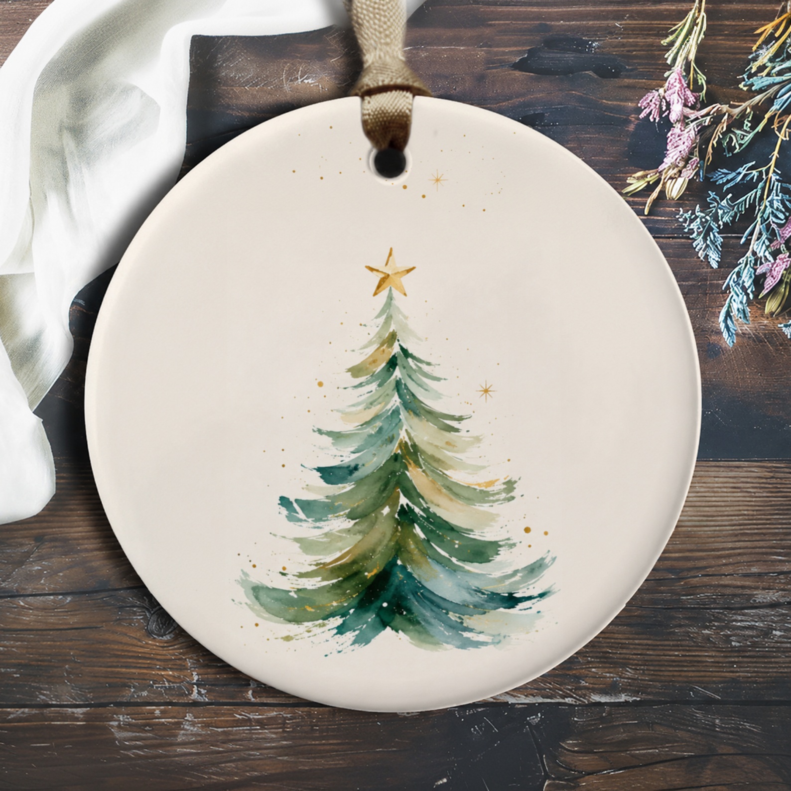 Watercolor Christmas Tree Ornament Holiday Decor Festive Home Decoration Winter Seasonal Ornament For Tree O488