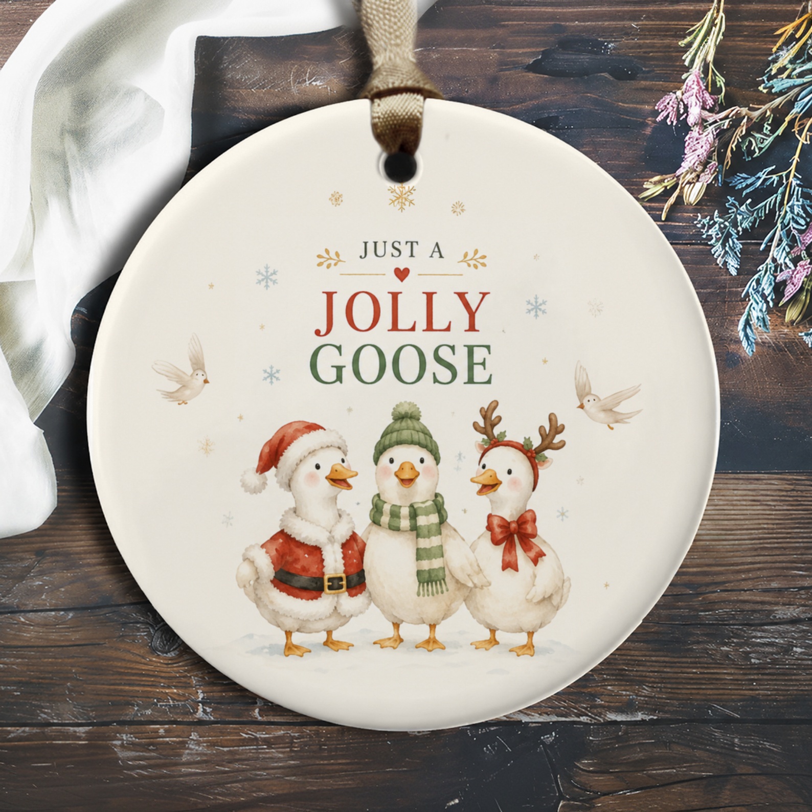 Just A Jolly Goose Christmas Ornament Festive Goose Decor Holiday Decoration Cute Animal Ornament For Tree O495