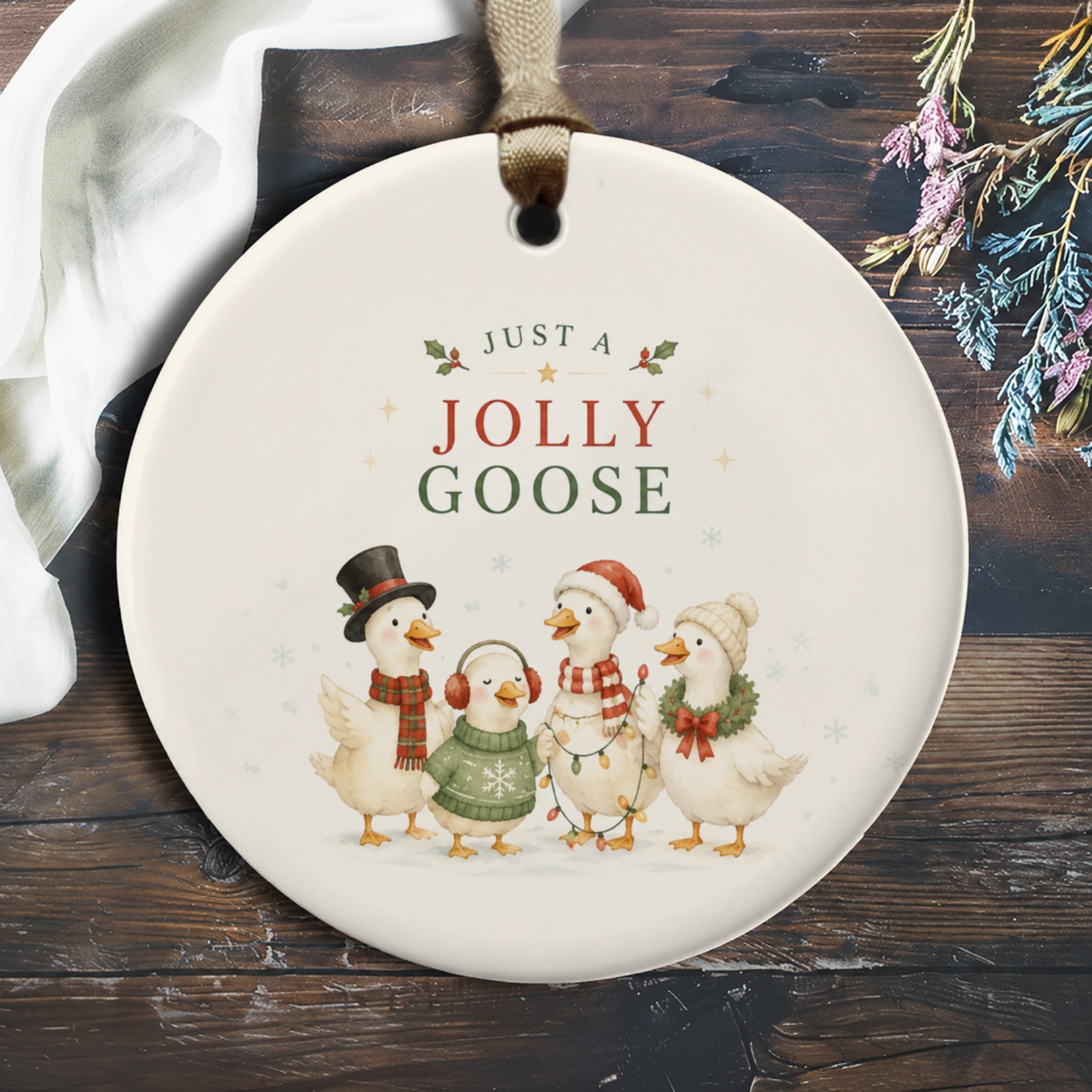 Just A Jolly Goose Christmas Ornament Cute Geese Winter Decor Holiday Decoration Festive Animal Ornament For Home O497