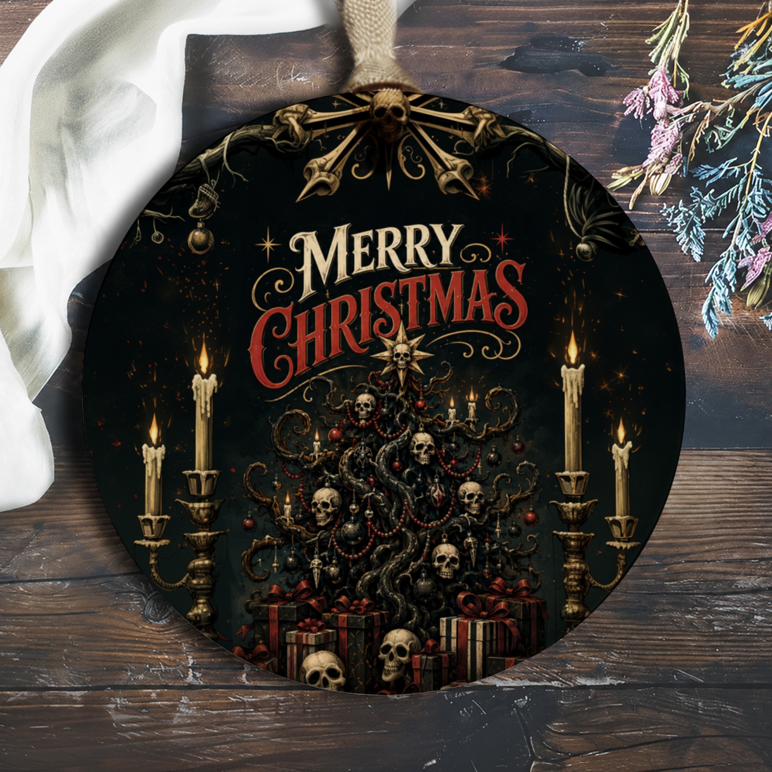 Merry Christmas Gothic Ornament Dark Holiday Decor Skull Tree Unique Christmas Decoration Spooky Festive Ornament O499