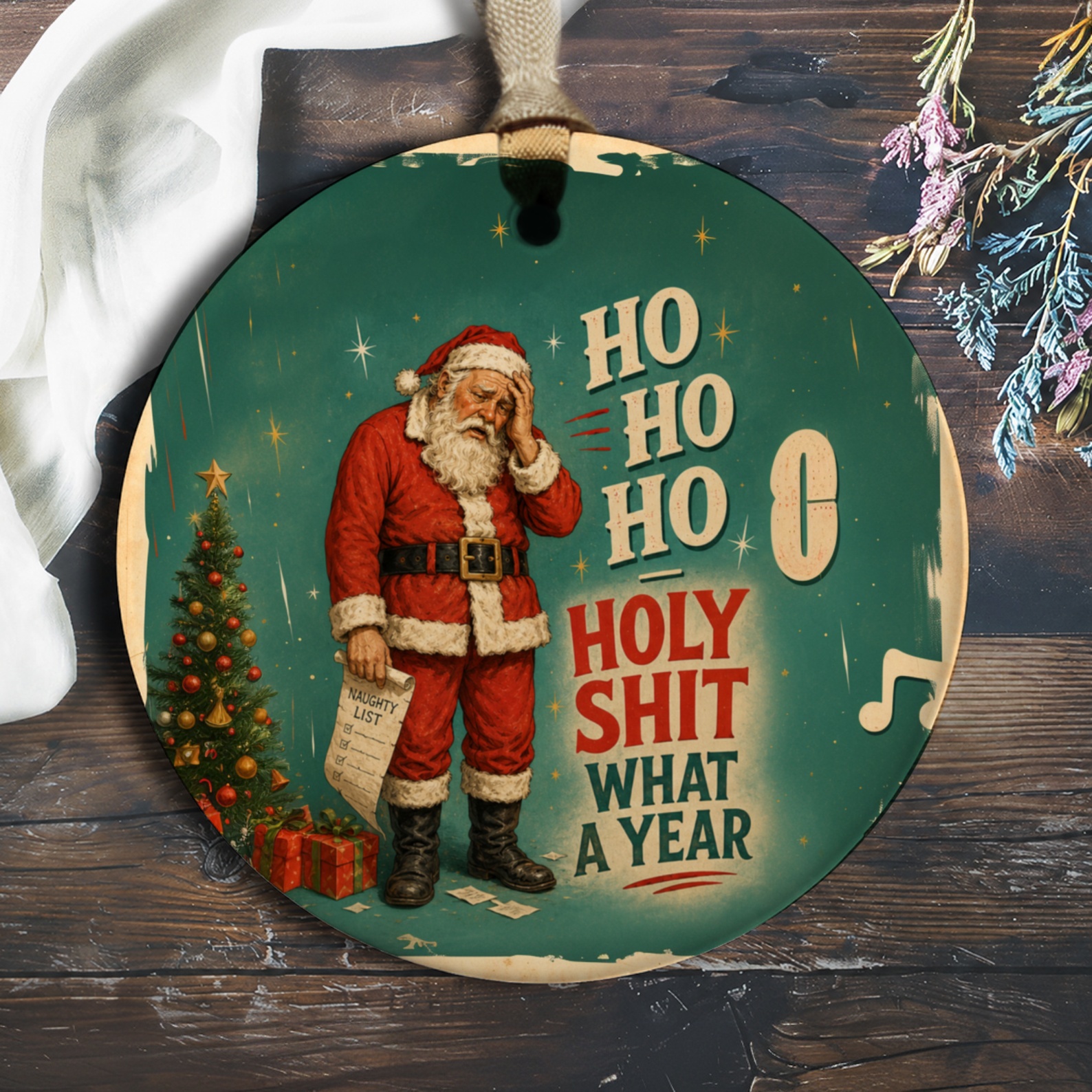 Ho Ho Ho Holy Shit What A Year Funny Christmas Ornament Santa Naughty List Holiday Decor Gift O515