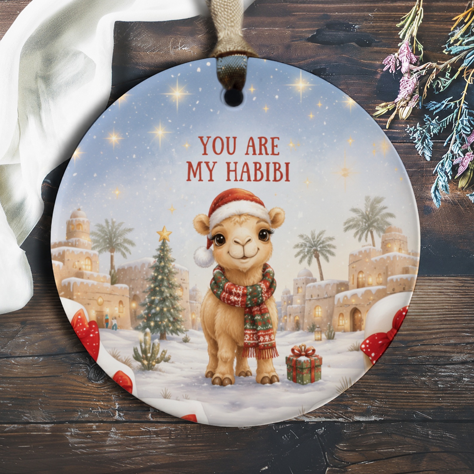 You Are My Habibi Christmas Ornament Cute Camel Festive Holiday Decor Gift For Her Him Romantic Winter Scene O517