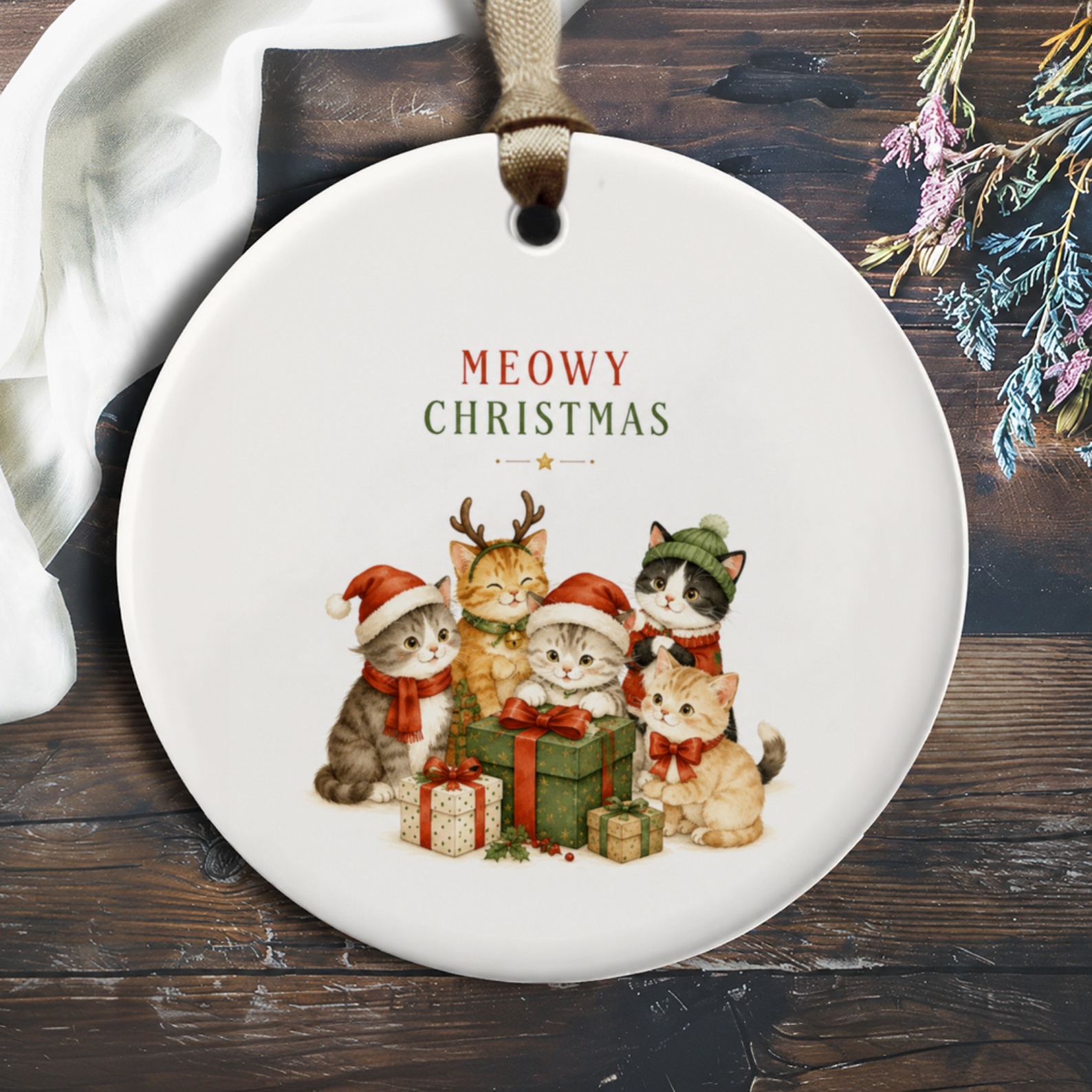 Meowy Christmas Cat Ornament Cute Holiday Decor Christmas Tree Decoration Gift For Cat Lovers Festive Kitty Ornament O474