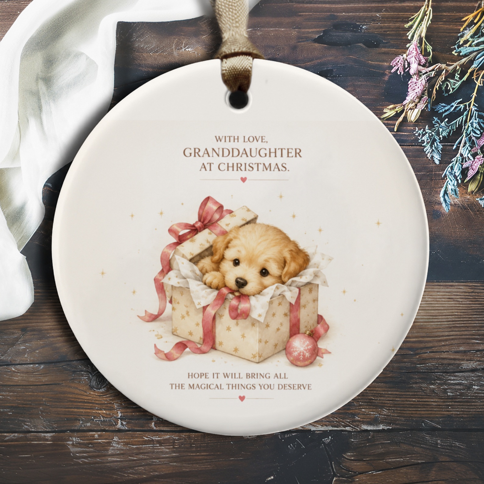 With Love, Granddaughter At Christmas Ornament Puppy In Gift Box Christmas Ornament Cute Holiday Decor For Granddaughter O483