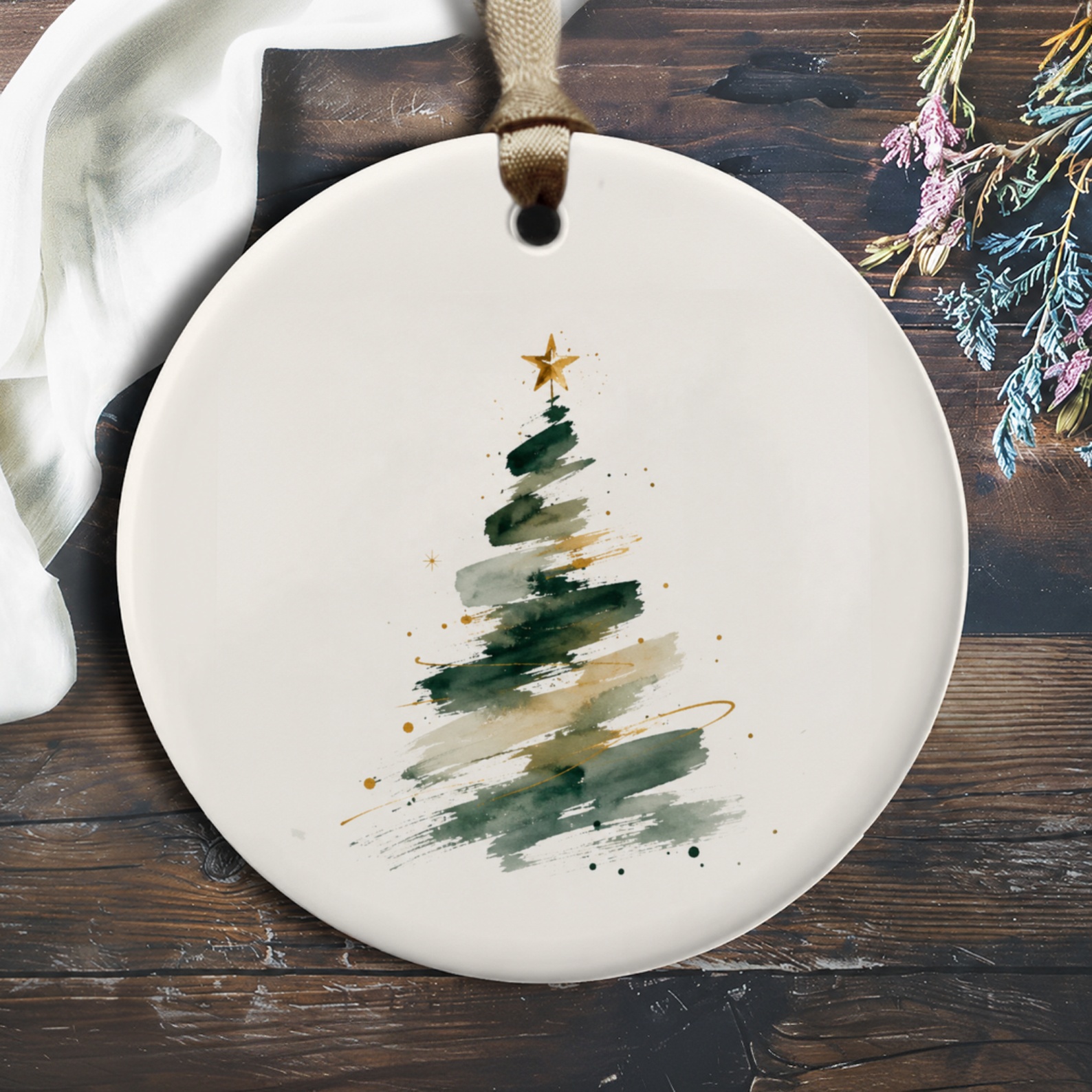 Watercolor Christmas Tree Ornament Holiday Decor Elegant Festive Decoration For Home Christmas Tree Art Ornament Gift O489