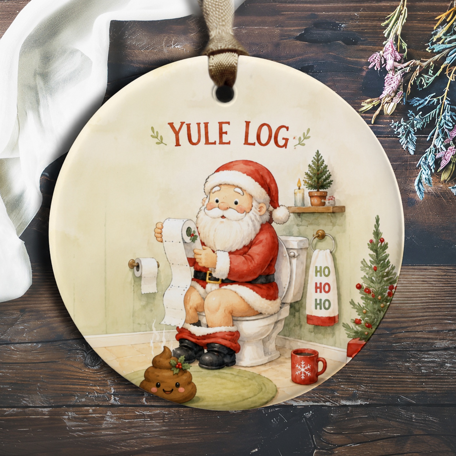 Yule Log Funny Santa Ornament Christmas Decor Holiday Decoration Cute Santa Claus Bathroom Ornament O491