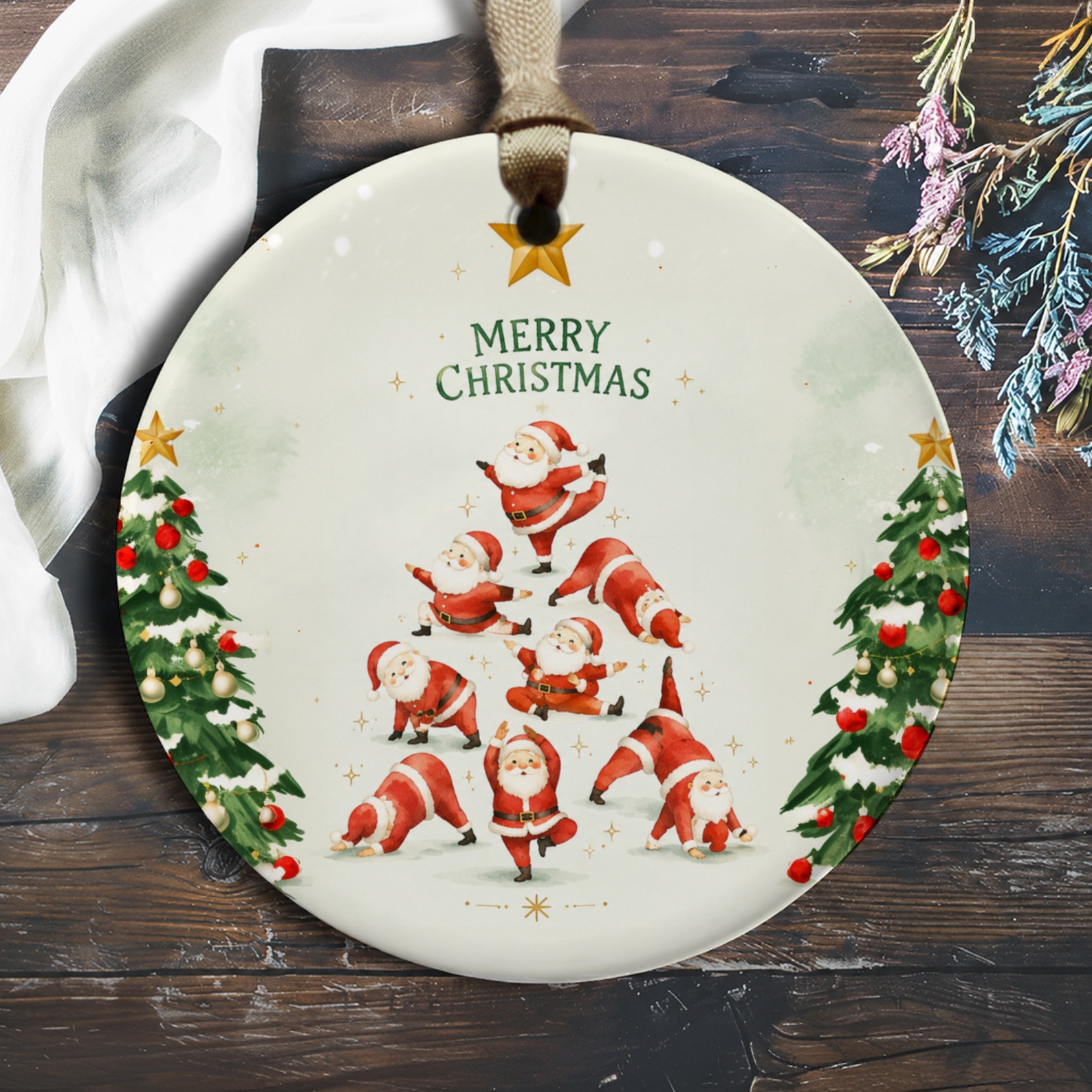 Merry Christmas Santa Yoga Tree Ornament Festive Holiday Decor Cute Santa Claus Christmas Tree Decoration Gift O493