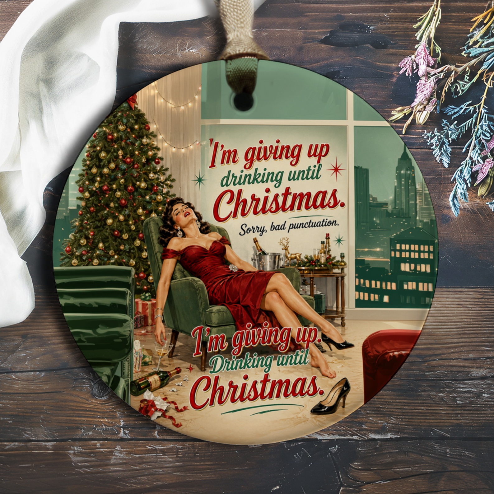 I'm Giving Up Drinking Until Christmas Funny Ornament Holiday Decor Retro Style Christmas Tree Decoration Gift O507