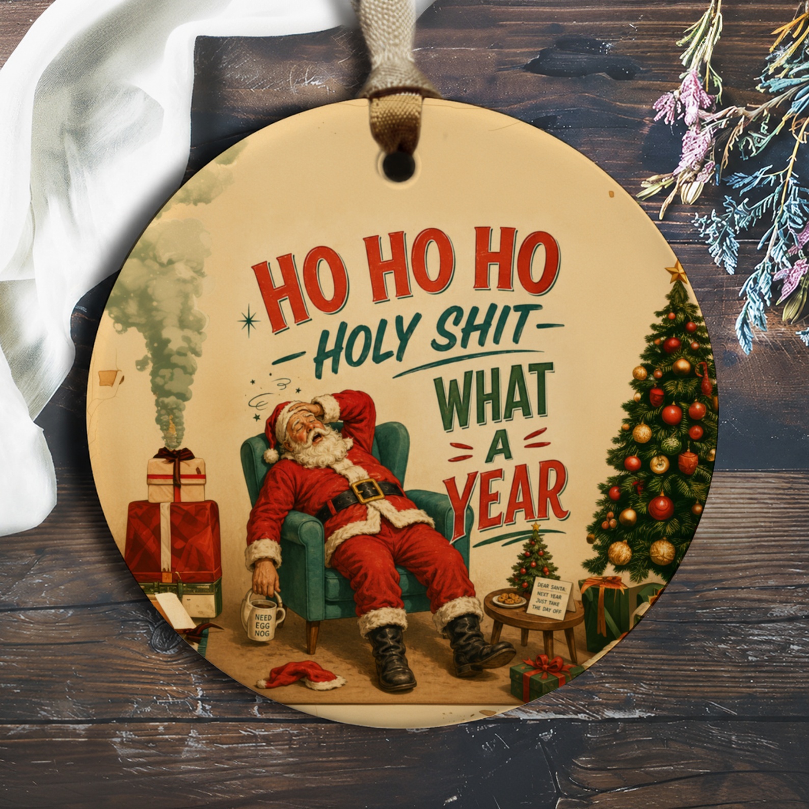 Ho Ho Ho Holy Shit What A Year Funny Christmas Ornament Santa Holiday Decor Gift Xmas Tree O516