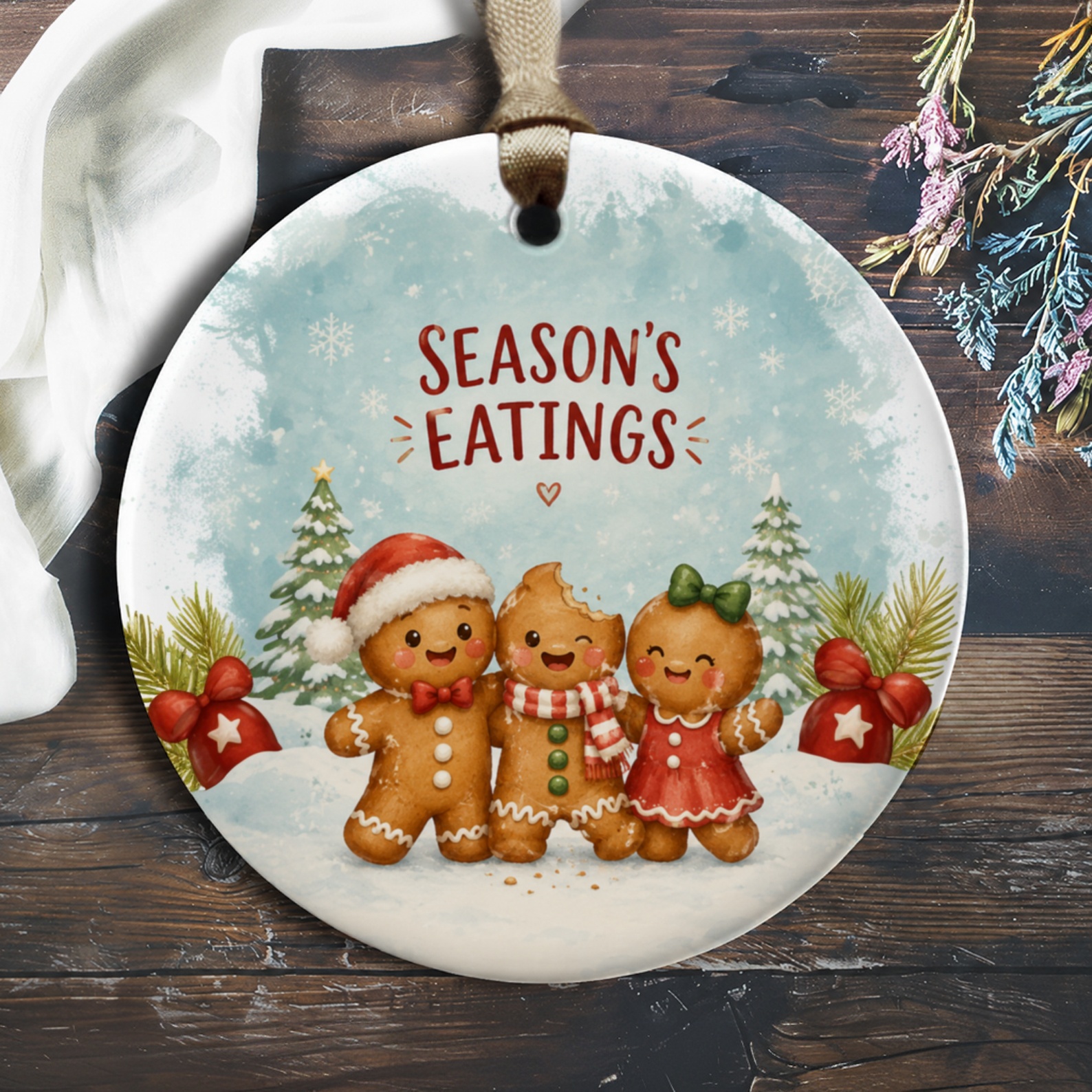 Season's Eatings Christmas Ornament Gingerbread Family Holiday Decor Cute Winter Decoration Festive Tree Ornament O524
