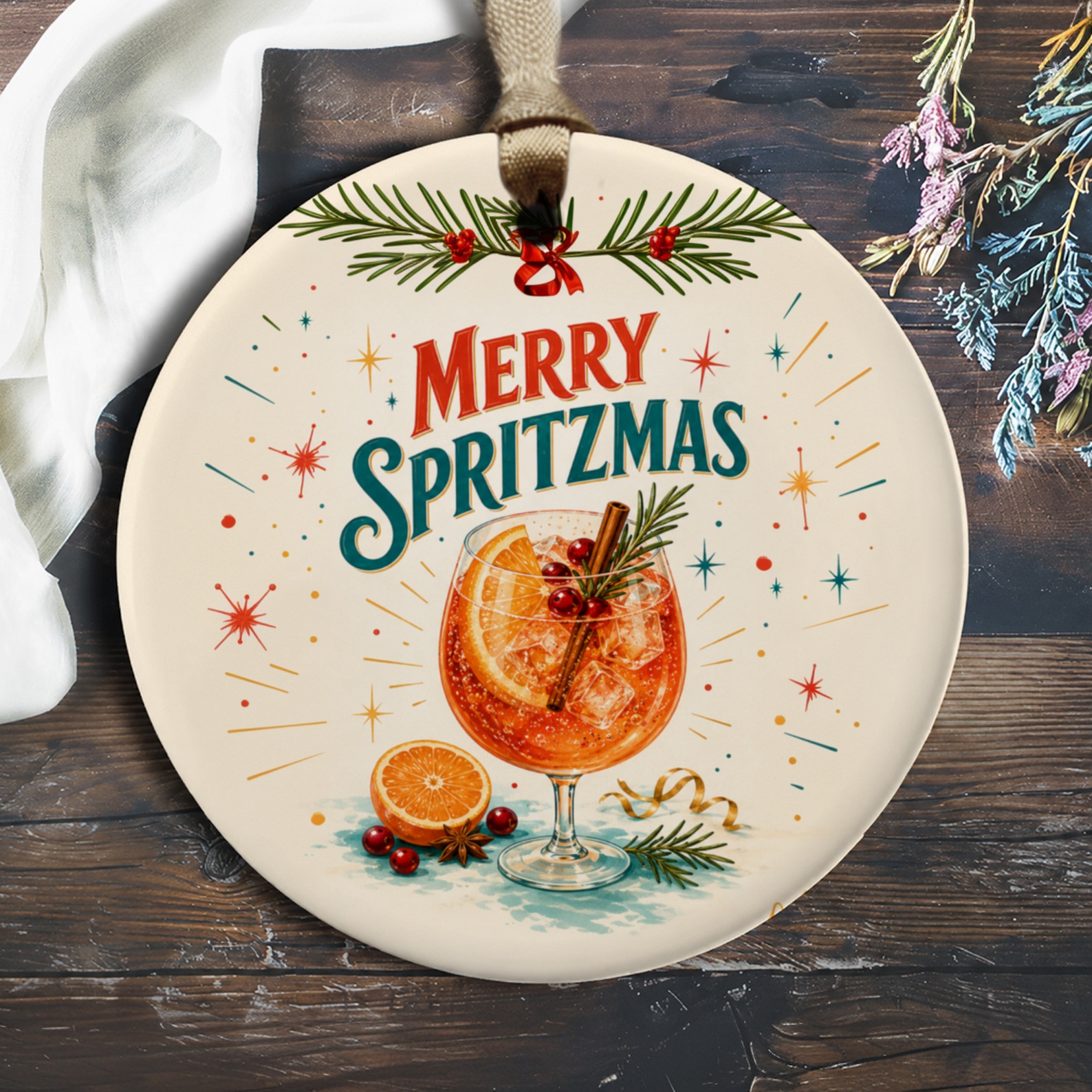 Merry Spritzmas Christmas Ornament Festive Cocktail Decoration Holiday Drink Theme Tree Decor Gift For Cocktail Lover O527