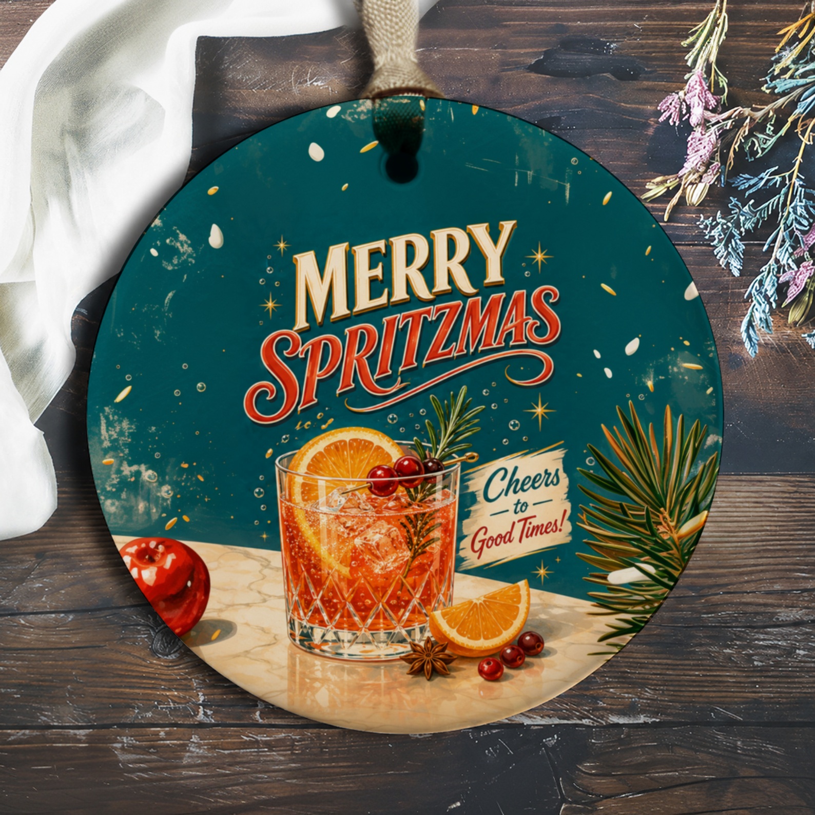 Merry Spritzmas Cheers To Good Times! Christmas Ornament Festive Holiday Decor Cocktail Lover Gift O526
