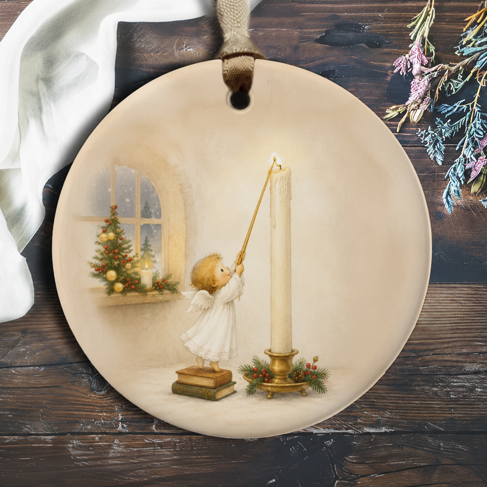 Angel Lighting Candle Christmas Ornament Holiday Decor Cute Angelic Scene Winter Decoration For Home Festive Tree Ornament O534