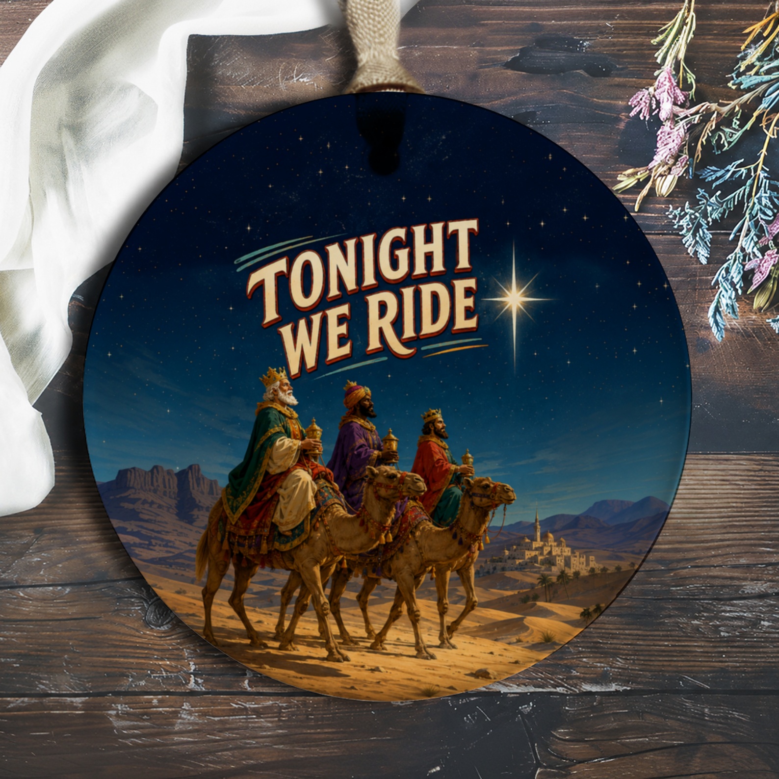 Tonight We Ride Christmas Ornament Three Wise Men On Camels Holiday Decor Nativity Scene Starry Night Religious Ornament O532
